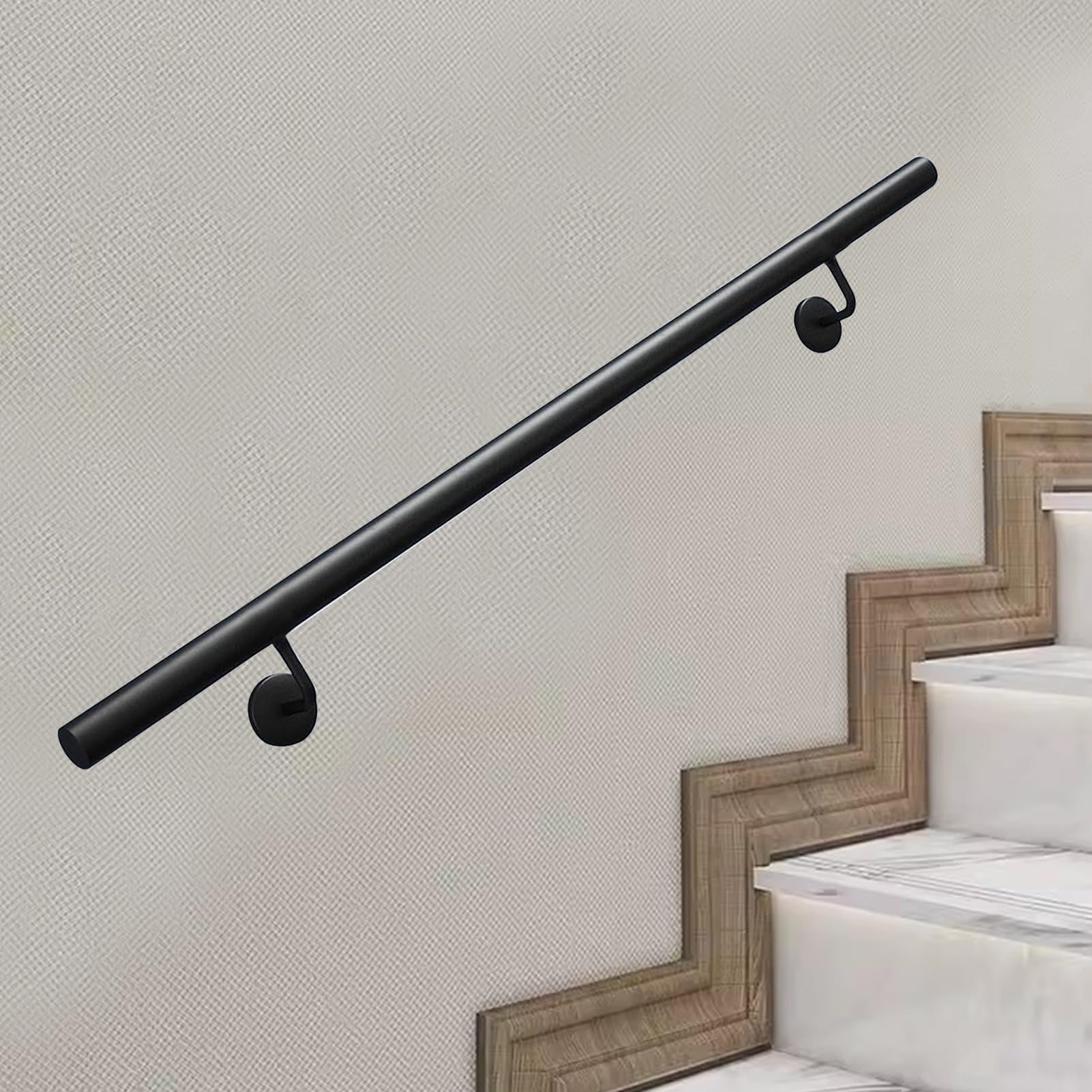 FKXSXAZ Modern Staircase Banister Hand Rails, Non-Slip Stair Handrail Wall Mounted Safety Grab Bar for Loft Villa Corridor, Black Round Pipe Railing(1ft/30cm)