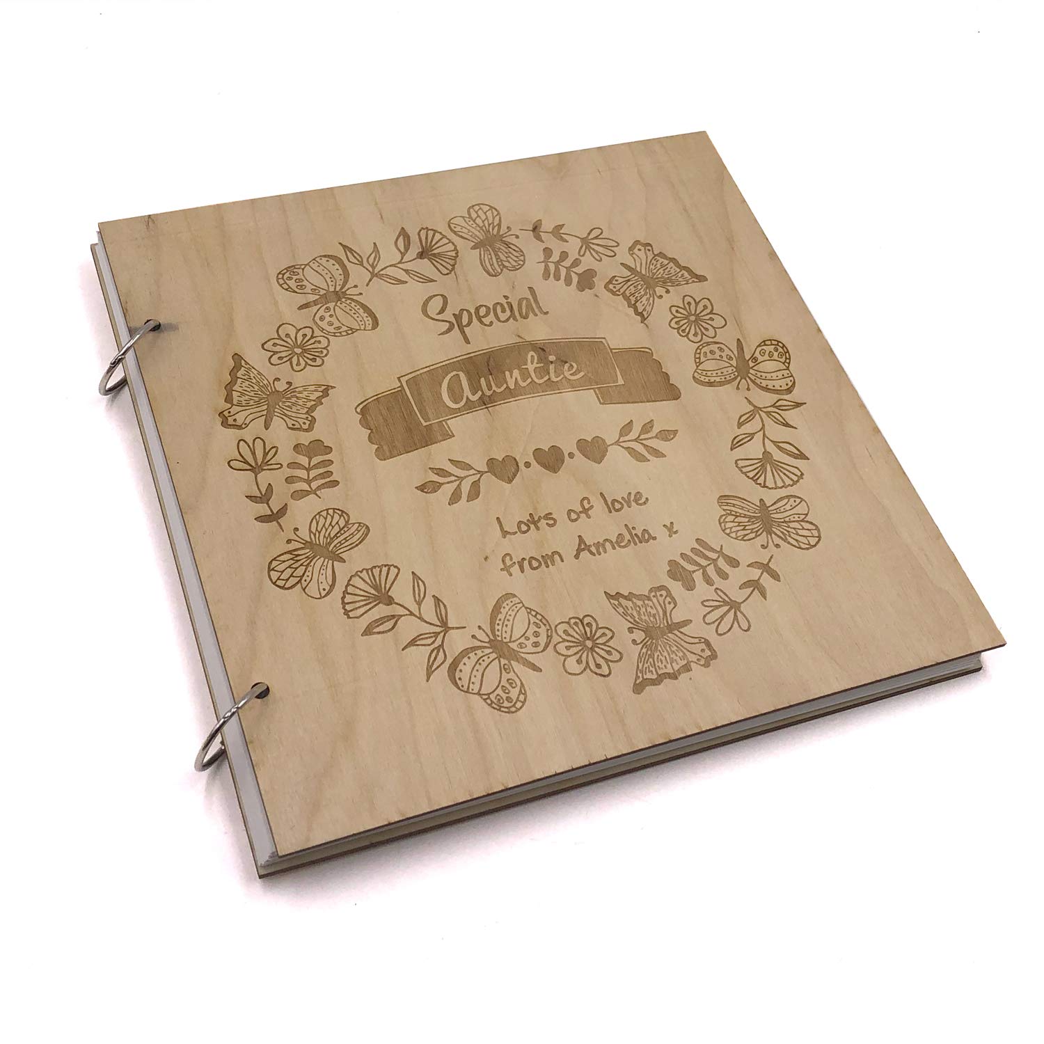 Ukgiftstoreonline Brown Personalised Special Auntie Engraved Large Wooden Scrapbook Photo Album