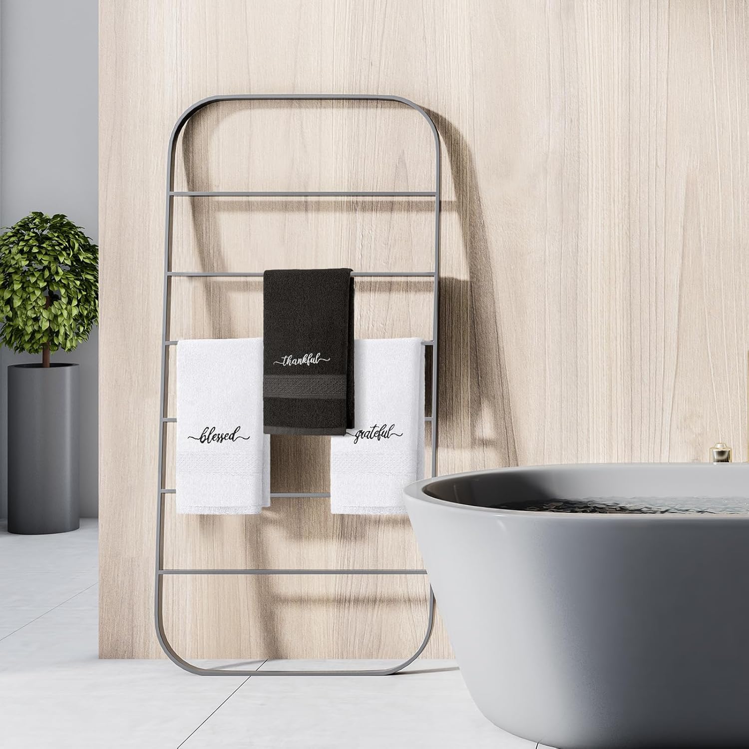 Peryiter 3 Pcs Farmhouse Bathroom Decor Hand Towels 14x29 Inch Cotton Bath Towels Rustic Embroidered for Boho Kitchen Decor Inspirational Christian Gift(Black and White,Blessed Thankful Grateful) - Image 5