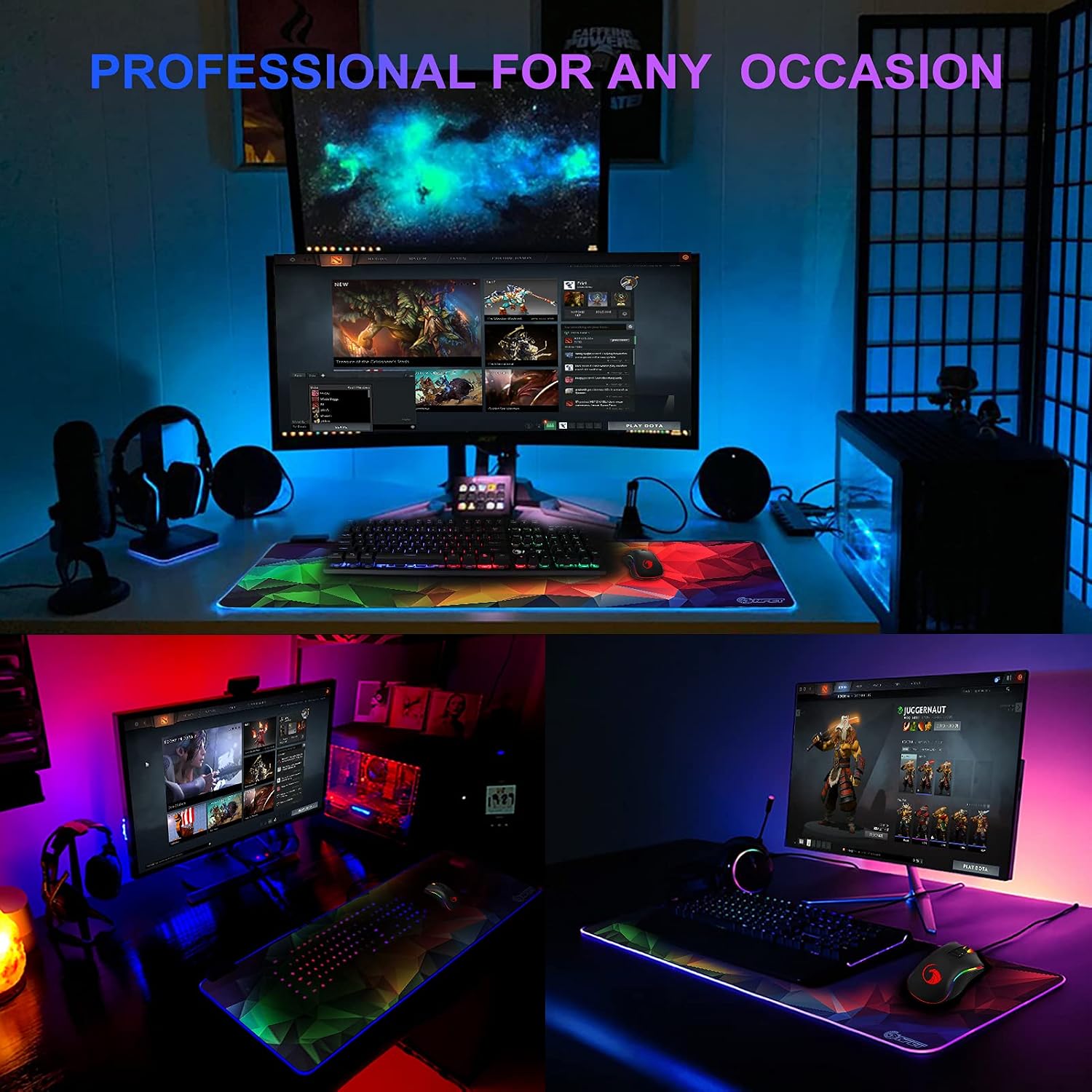 NPET MP02-06 RGB Gaming Mouse Pad, Cloth Mouse Pad, Anti-Slip Base, Rollable & Portable, Stitched Edges Water-Resistant, Optimized for Gaming Sensors, XL image 3