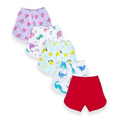 YUV Baby Girls Regular Fit Multicolor Cotton Shorts (Pack of 5) - 12 to 18 Months
