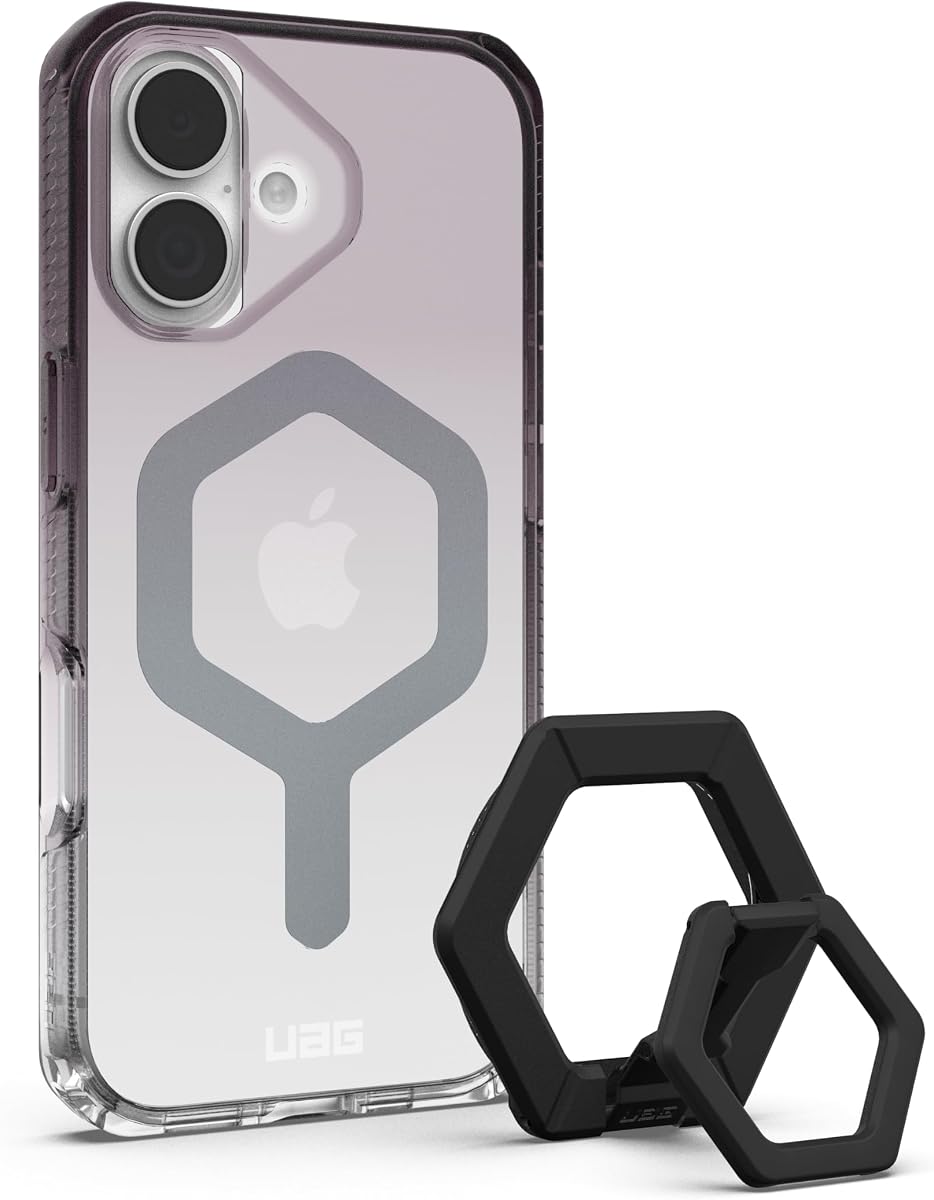 URBAN ARMOR GEAR UAG Designed for iPhone 17 Case 6.3" Plyo Compatible with MagSafe Anti-Yellowing Transparent Protective Cover Bundle with Magnetic Ring Stand (Black/Clear Ombré + Black/Black)