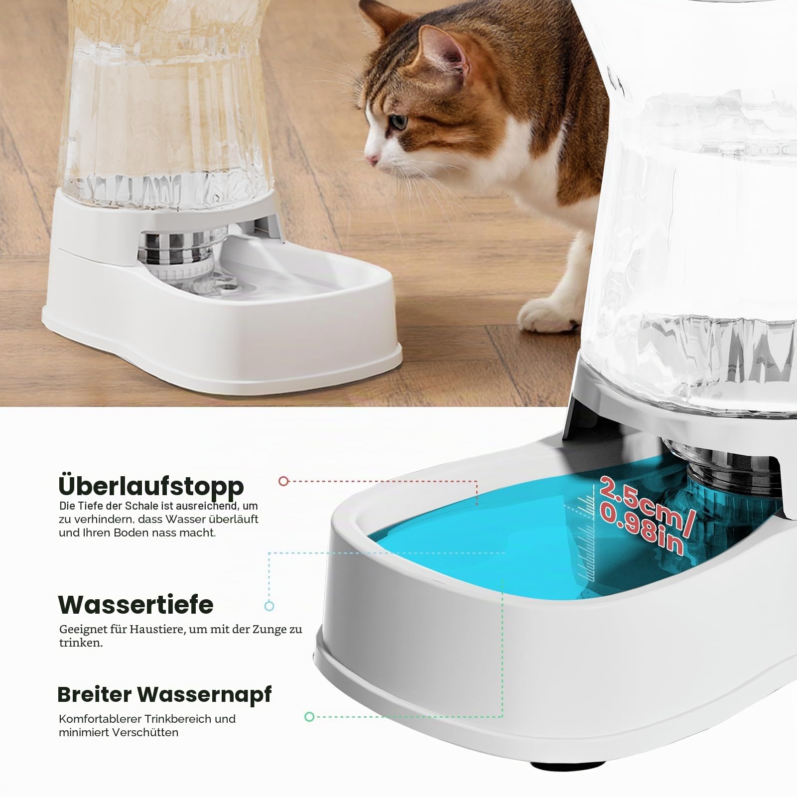 Gardner Pet Futterautomat Katze, 3.85L Wasserspender Hund, Ohne Strom, BPA Frei, Gravitation Wasserspender Katzen, für Mittlere/groß Haustiere (Weiß)