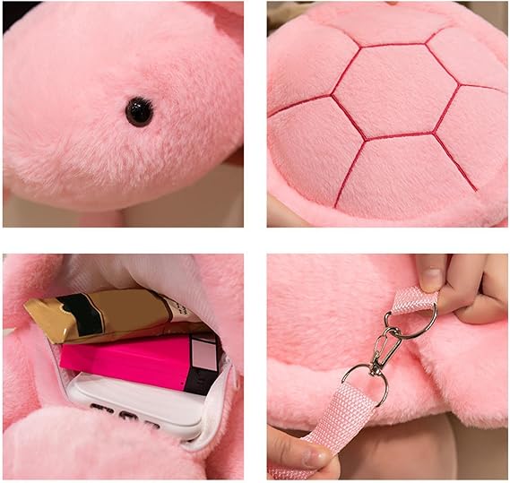 Tortoise Backpack for Boys Cute Plush Animal Bag, Bookbag, pink, refer to