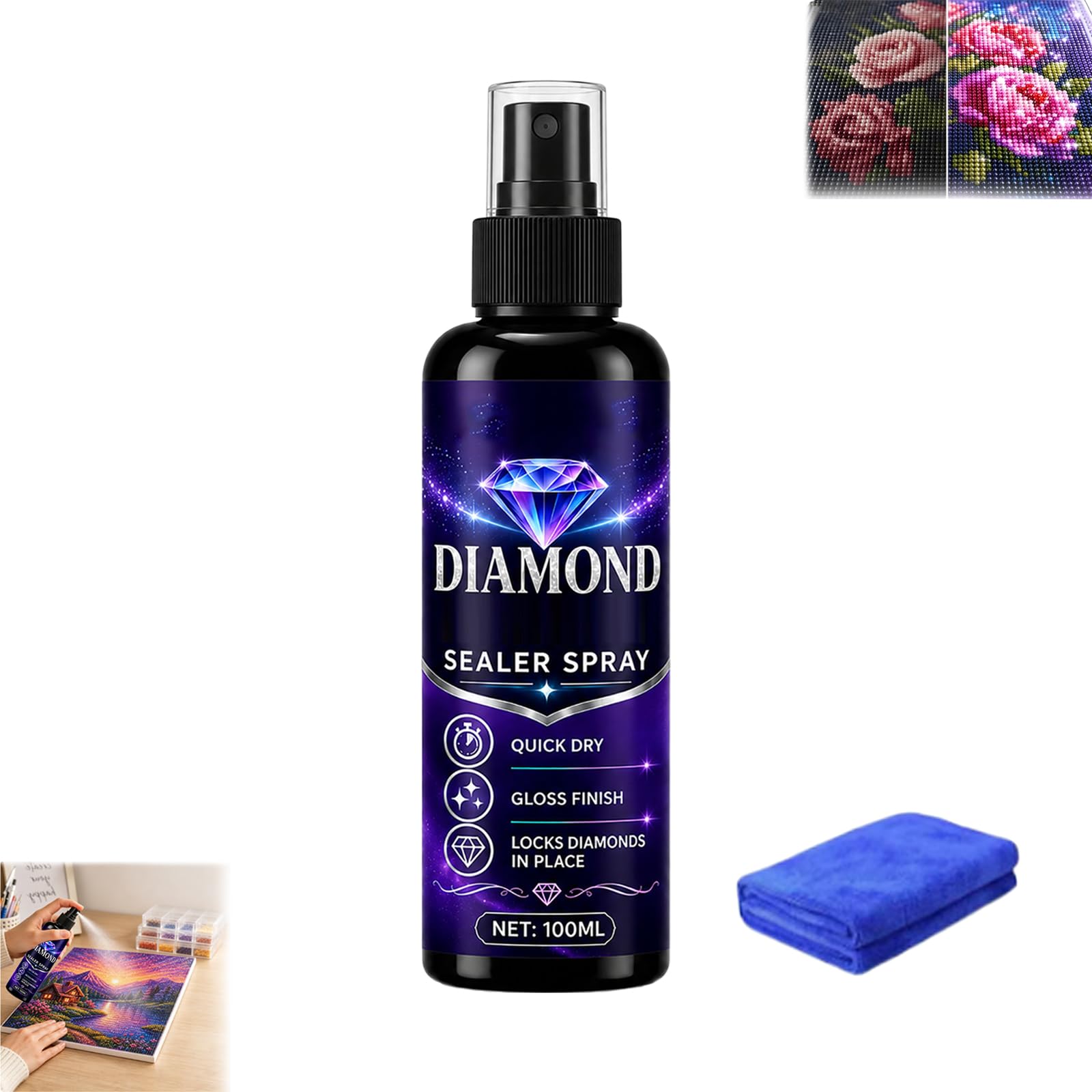 100ml Diamond Art Sealer Spray- Locks Beads, Glossy Finish, Dries Fast & Lasts, Quick Clear Protective Coating to Secure Drills, Spray Sealer for Crafts Paintings Puzzles DIY Projects (1pcs)