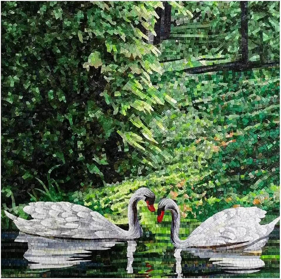 Handmade Swan Couple Glass Mosaic Wall Art, Bird Tile Mosaic Artwork, Hand-Cut Romantic Contemporary Wall Décor