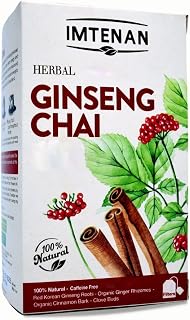 Imtenan Natural Drink Herbal Chai Ginseng Herbal Tea Bags Herbals Herb Herbs Non Gmo No Additives No Artificial Coloring Kosher Halal (18 Bag) امتنان شاى أعشاب جينسنج كاى حلال