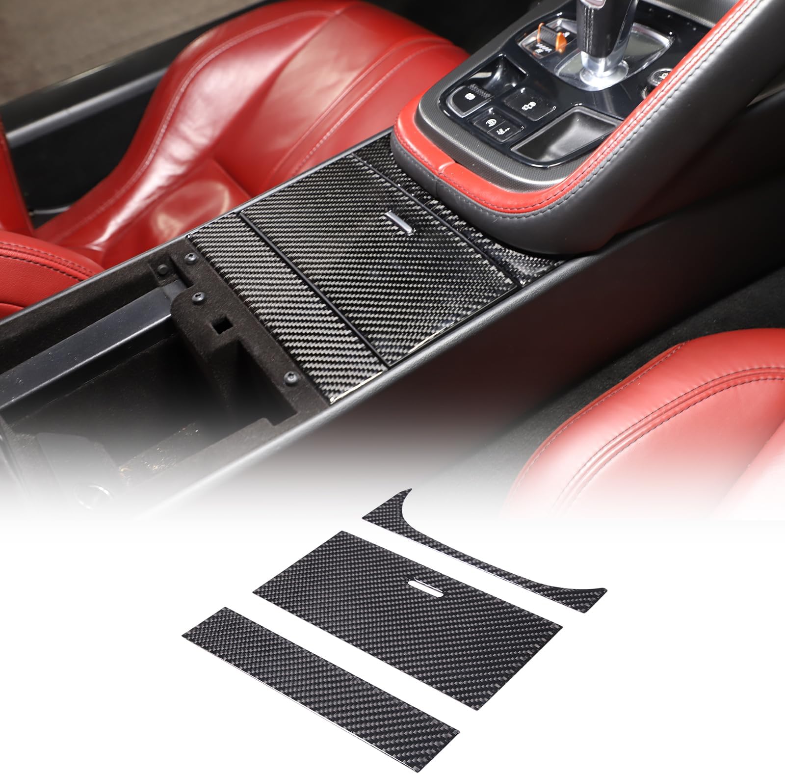 Soft Carbon Fiber Car Central Control Storage Box Panel Sticker Compatible with Jaguar F-Type 2013-2025, Interior Center Console Panel Decorative Trim Accessories, 3PCS (Black)