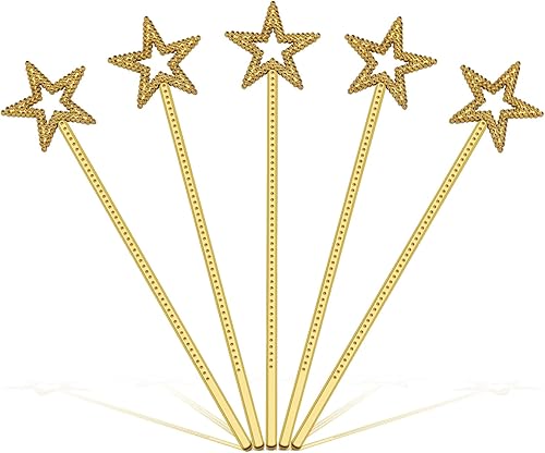 AIEX 5 varitas de estrella para niñas, 13.3 pulgadas, varita de princesa con estrella brillante, varita de ángel de estrella dorada para niñas,
