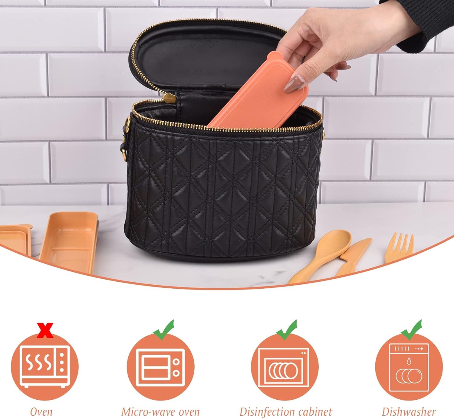 2 zestawy wielokrotnego użytku sztućców z etui, podróżny zestaw widelca, noża i łyżki, przenośny plastikowy zestaw sztućców na piknik, do szkoły, biura, na lunch (pomarańczowy, żółty)