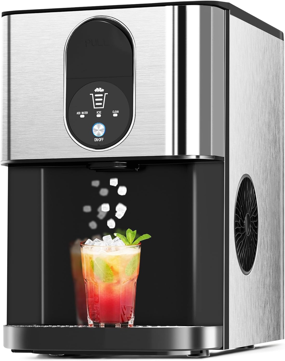 Cowsar Nugget Ice Maker Countertop, 44lbs/24H Soft Chewable Pellet Ice Machine with Dispenser, Self-Cleaning, 2.4L Removable Water Tank, One-Click Operation, Ideal for Home/Kitchen/Bar/Office, Silver