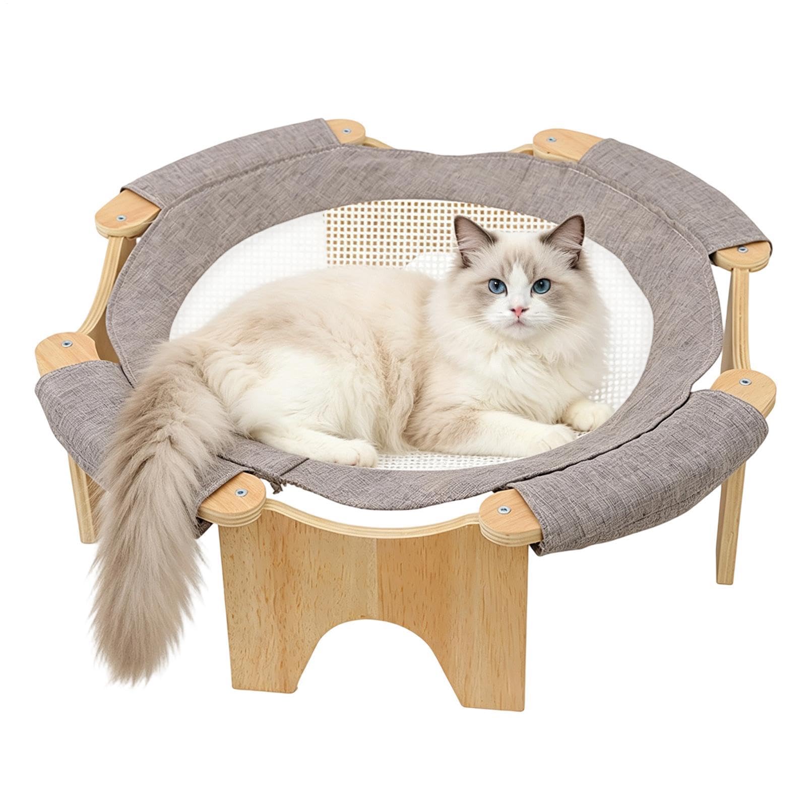 Malla transpirable para gatos en una cama elevada con soporte de madera resistente
