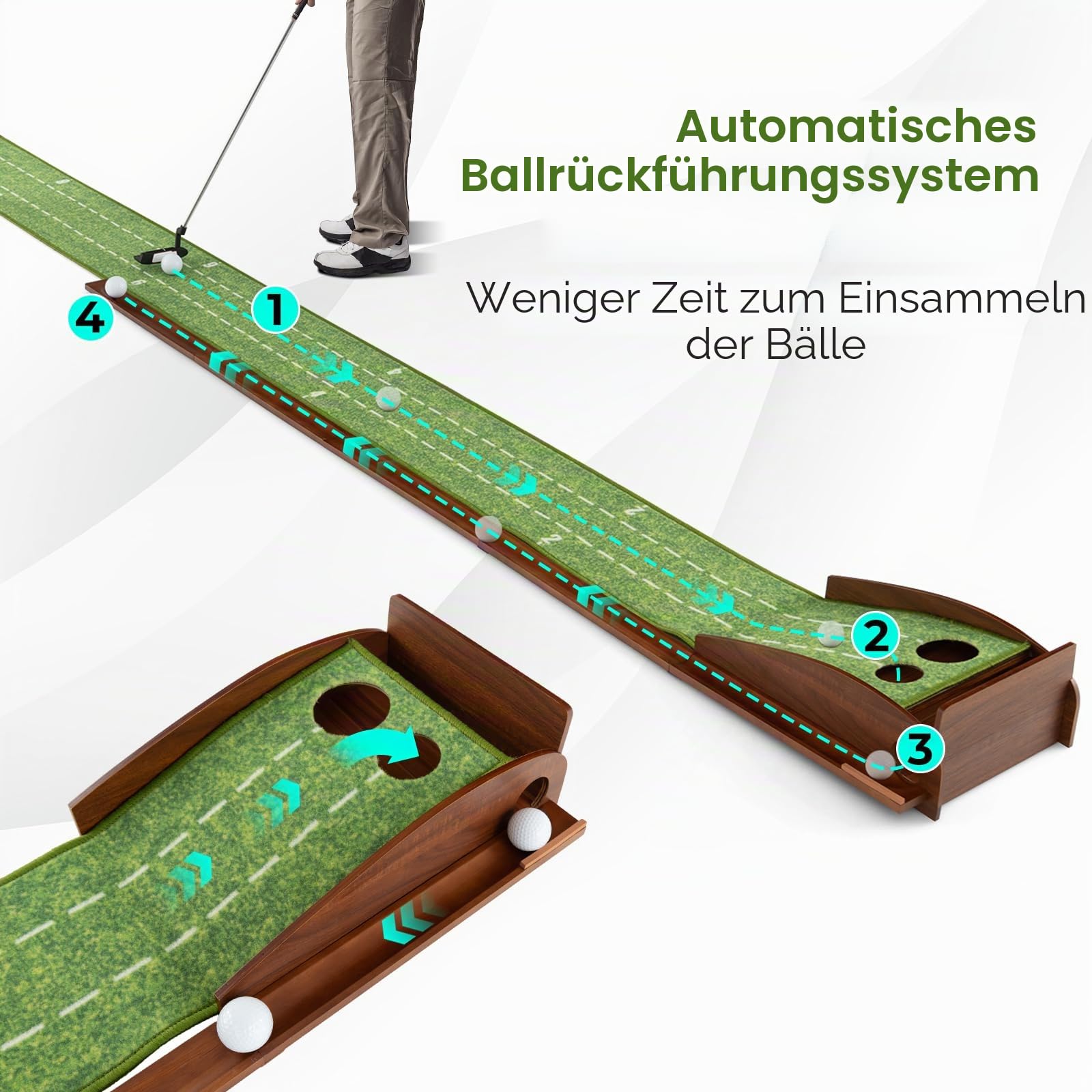 LIFEZEAL Golf Putting Matte, Golfmatte mit Löchern, Tragbarer Golf Übungsmatte mit automatischer Rückkehr, Golfübungsgeräte Golf Matte für den Innenbereich & Außenbereich