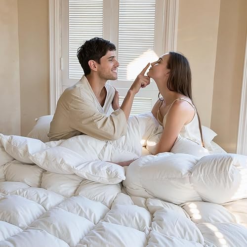 Miniatura 4 de Airluck Edredón de plumas de lujo tamaño King, relleno de plumas y plumón, edredón de cama gris claro de invierno, relleno de edredón esponjoso de