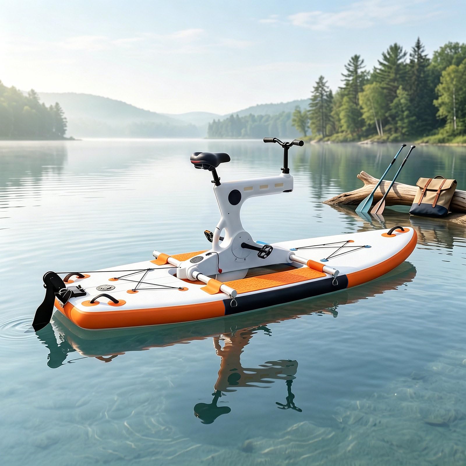 SICWEDIM Water Bike Inflatable Pontoon Water Bicycle, Multifunctional Water Sports Equipment For Fitness Recreation, Smooth Stable Propulsion, Inflatable Platform For Lakes Gentle Rivers (Orange)