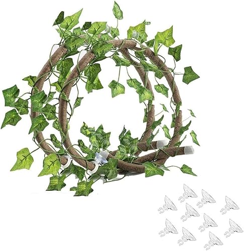 Miniatura 8 de Tfwadmx Reptiles Jungle Vines Bend A Branch Ivy Hojas artificiales Falsas Hábitat Adornos para camaleones, serpientes, lagartos, ranas