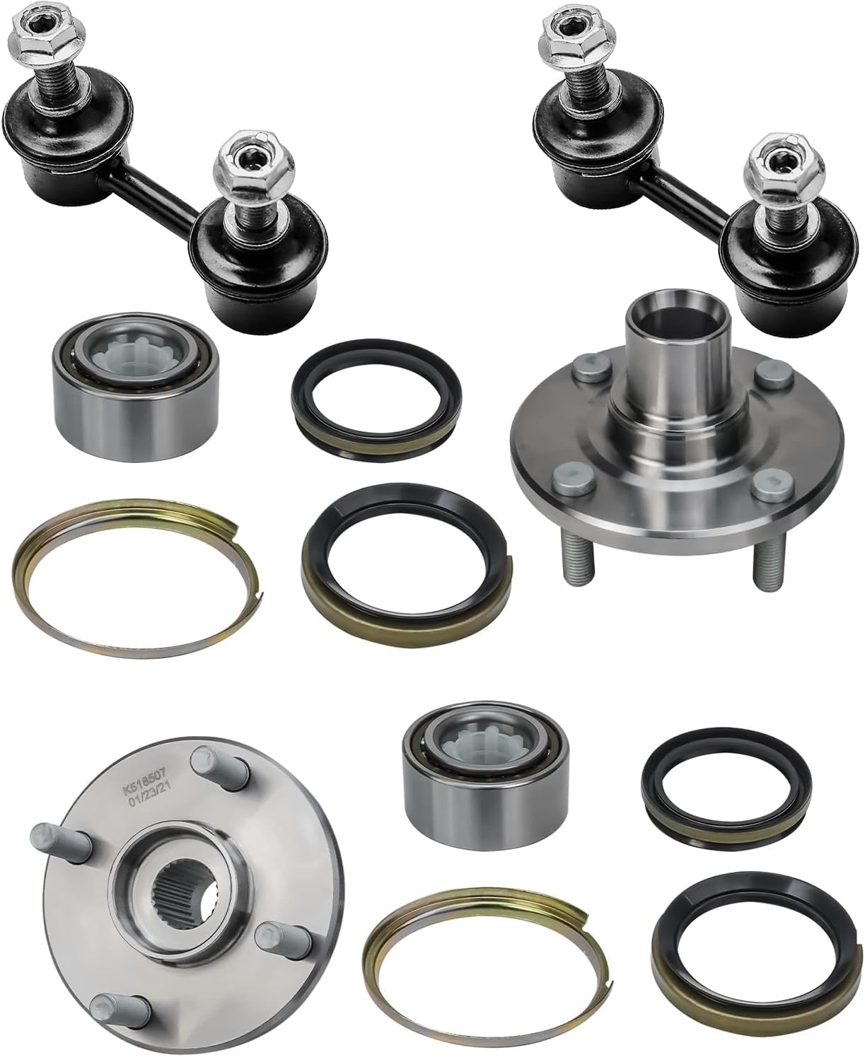 Detroit Axle - 4pc Front Wheel Bearing Hubs Kit for 1993-2002 Toyota Corolla 1993-1997 Geo Prizm 1998-2002 Chevrolet Prizm [w/o ABS Brakes] 2 Wheel Bearing Hubs Assembly 2 Sway Bar Links Replacement