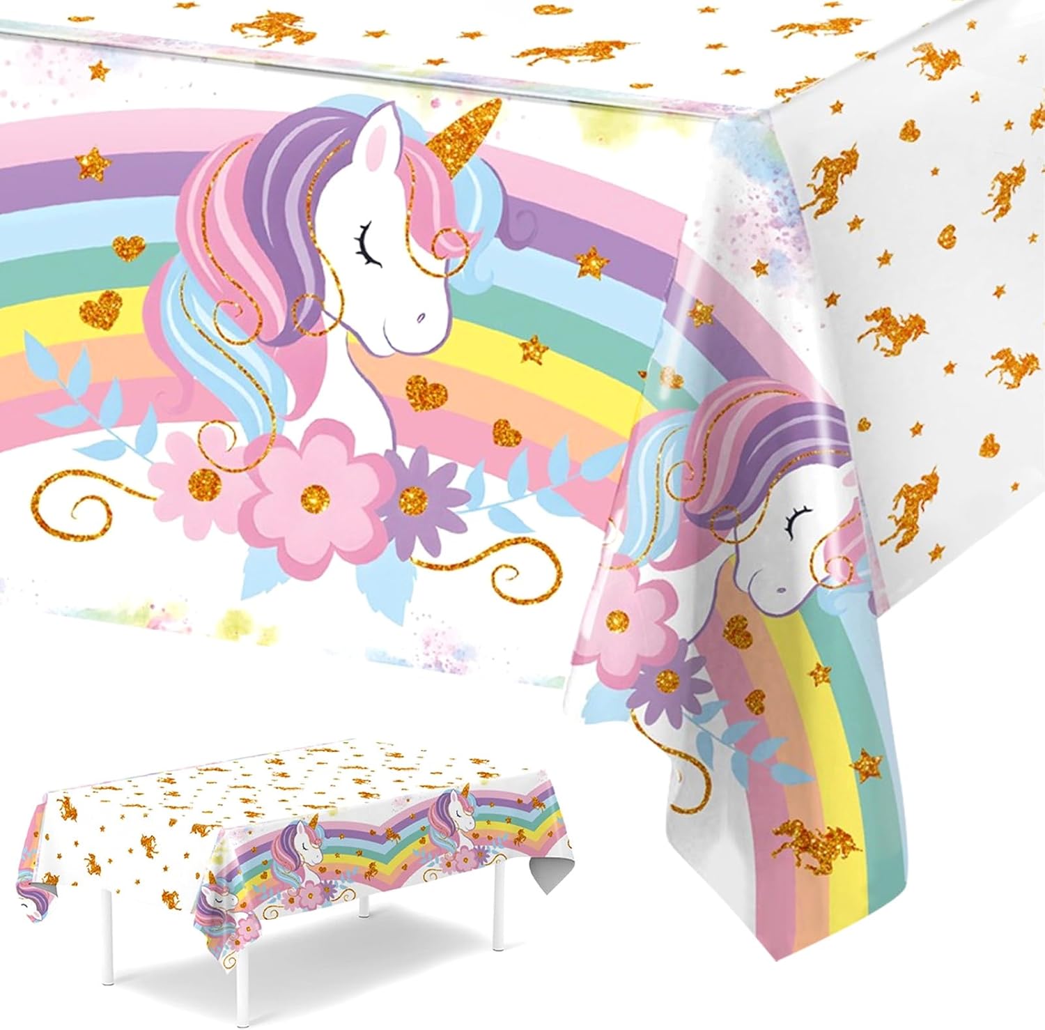 Unicorn Birthday Tablecloth, Disposable Plastic Tablecloth Rectangular Table Waterproof 220 x 130 cm, Table Decoration for Birthday Girls, Princess, Unicorn Theme Party
