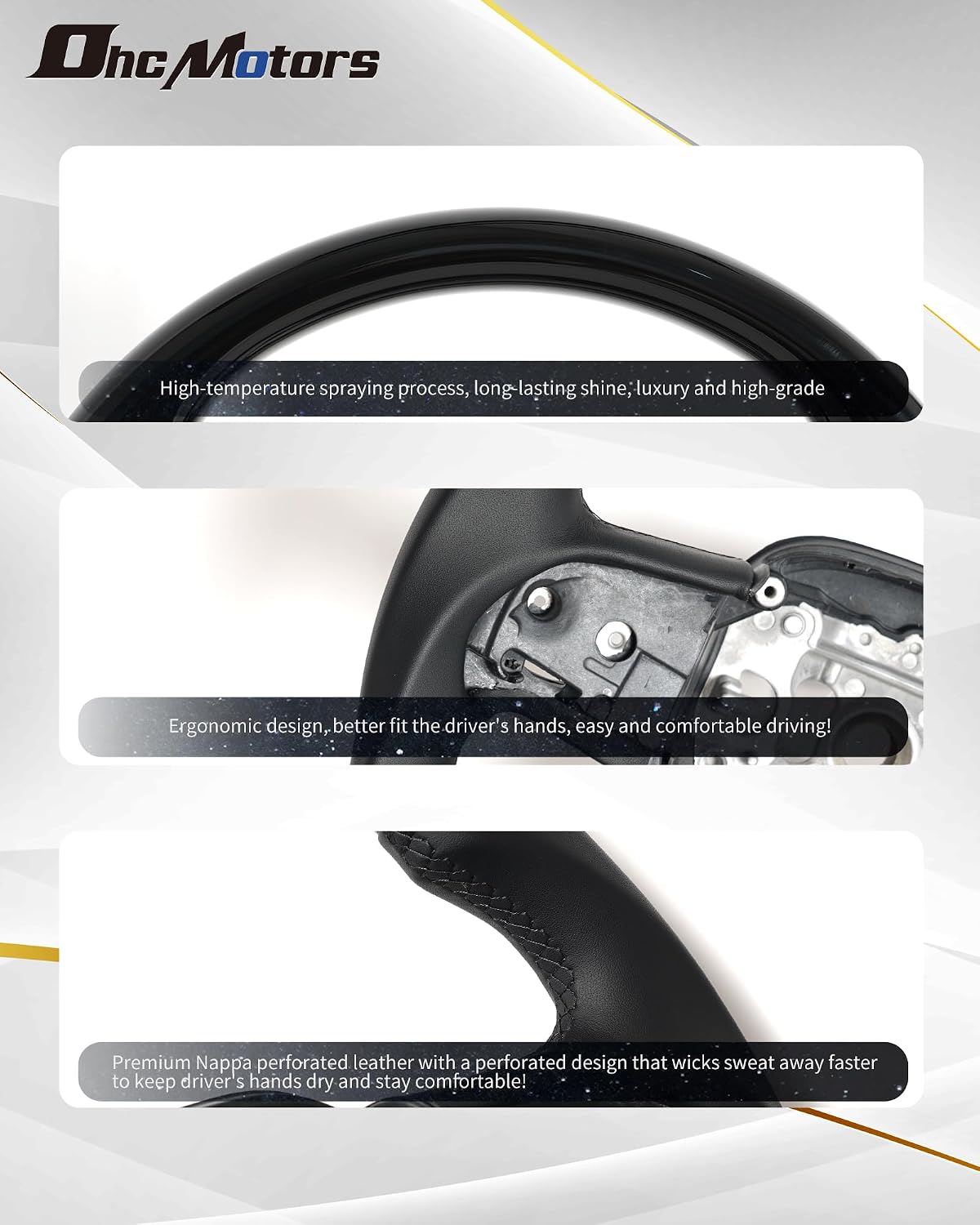 Steering Wheel for 2015-2019 Chrysler 300/300C/300S D-Shaped Flat-Bottom Premium Black Painted Upgraded Nappa Leather Grip Hand Steering Wheel
