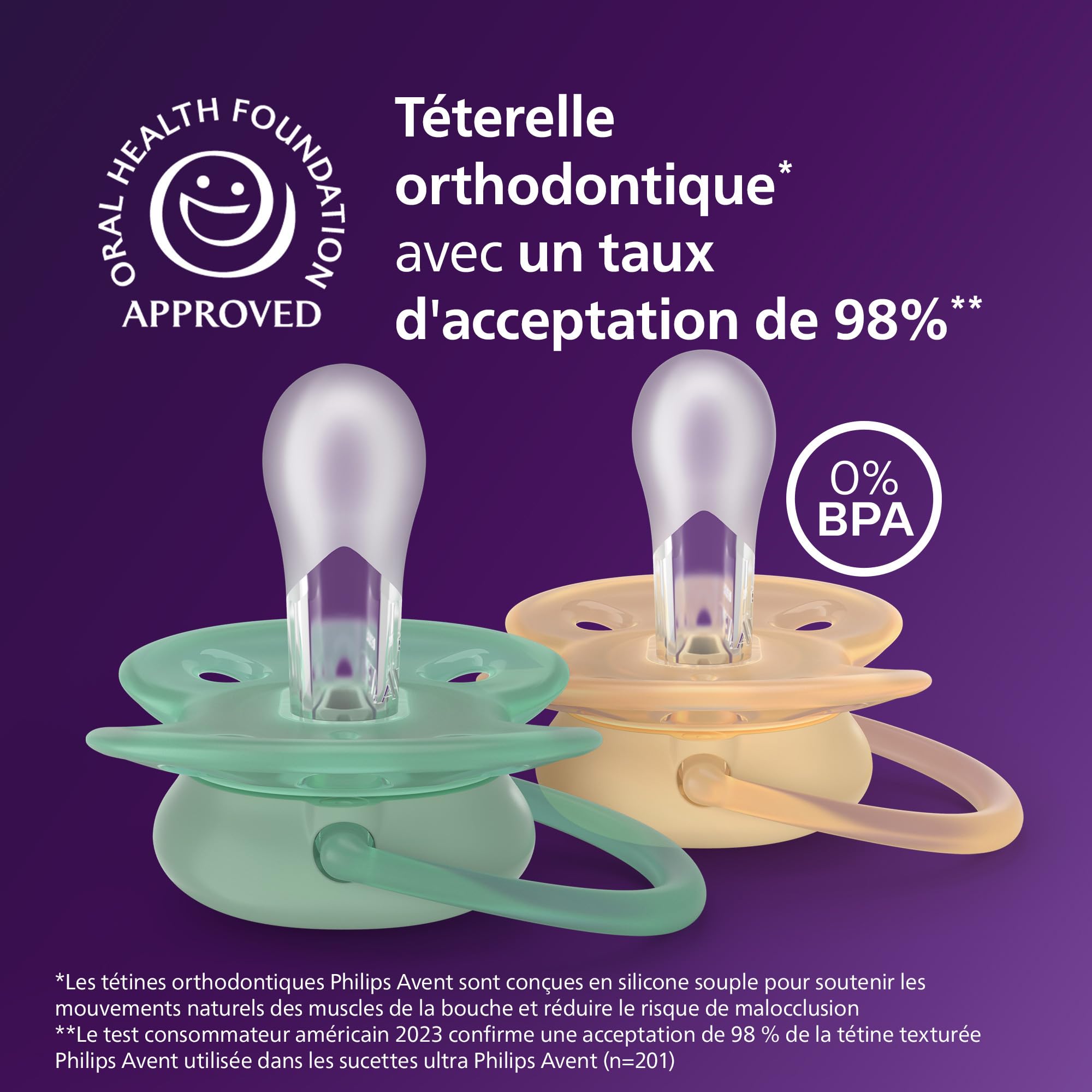 Philips Avent sucettes ultra-douces - Tétine orthodontiques, pour bébés de 6 à 18 mois, collerette souple, en silicone d'origine végétale, sans BPA, avec 2 étuis de stérilisation, lot de 4, SCF091/53