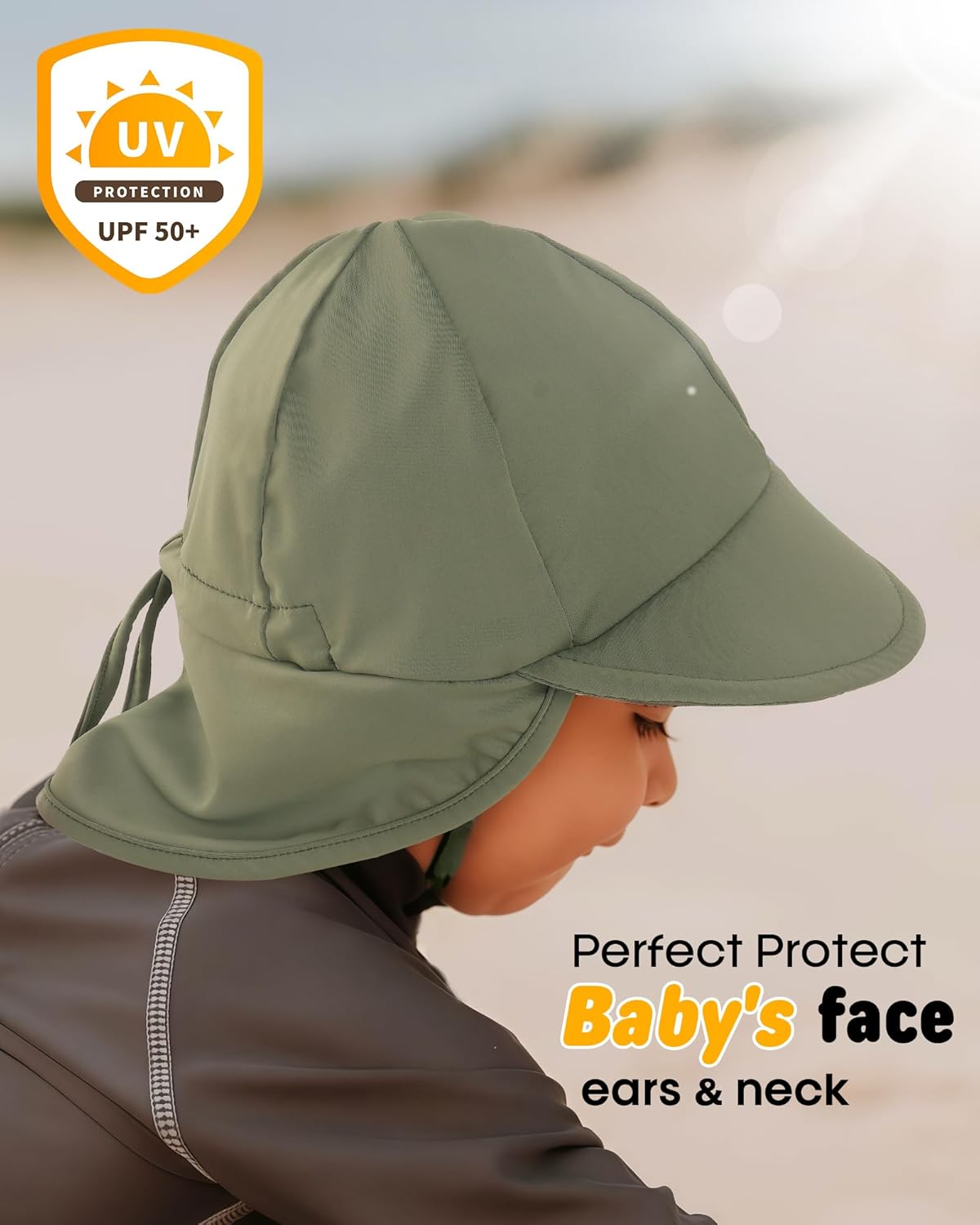 FURTALK Baby Sun Hat Summer Beach Hat UPF 50+ Adjustable Soft Baby Swim Hat with Neck Flap - Image 2