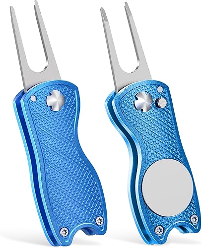 Vibit Paquete de 2 herramientas de reparación de divot de golf para golfistas, herramienta verde plegable de metal con alineación magnética de putt,