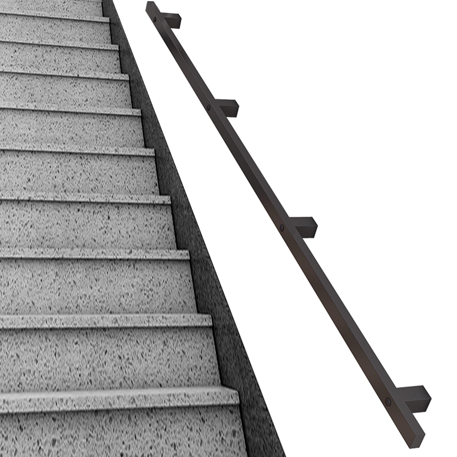Fkxsxaz Black Industrial Stair Railings Metal Non-Slip Handrail For Indoor Step, Wall Mounted Staircase Banister Rail Kit Wrought Iron Pipe Hand Deck Rails Loft Corridor Grab Bar(2.6Ft/80C