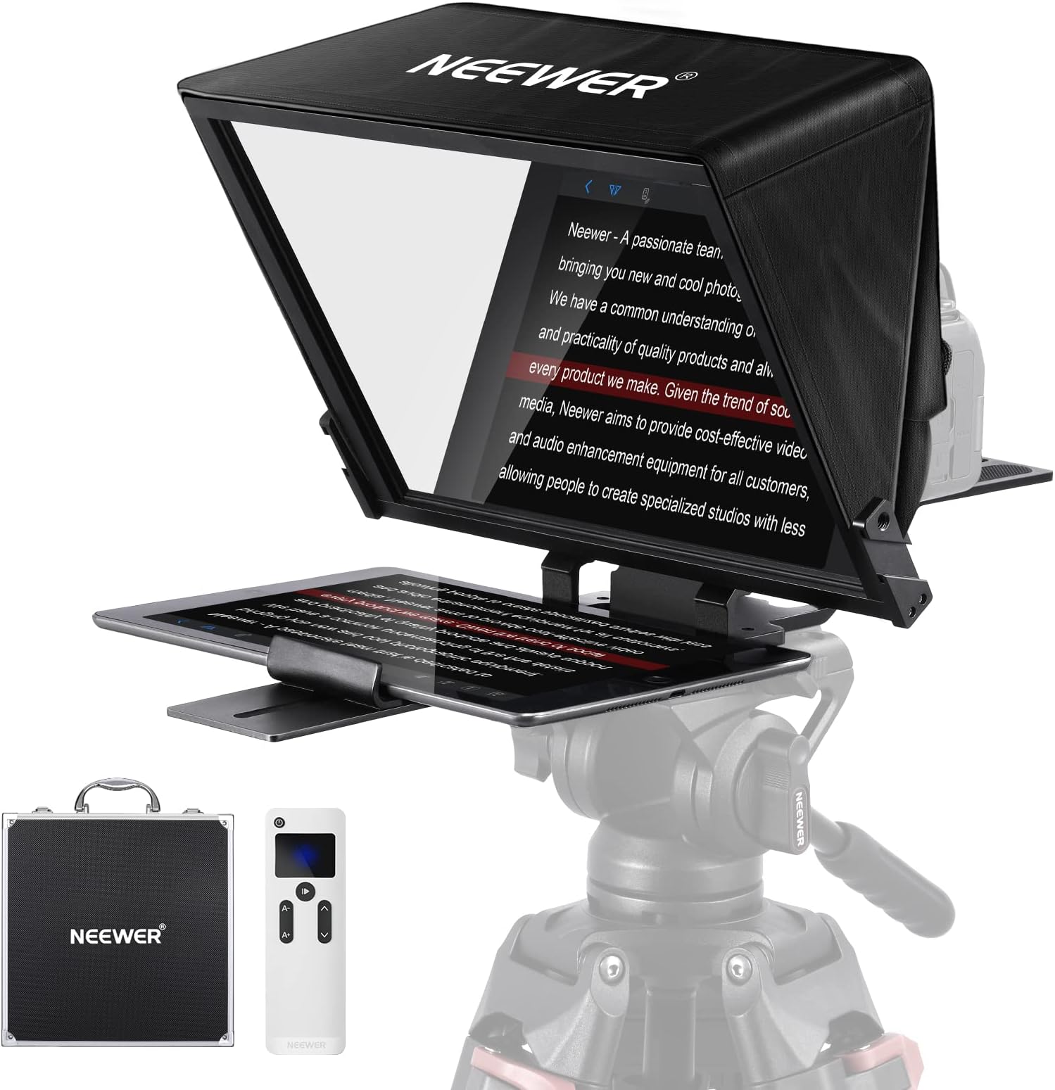 NEEWER Teleprompter X14 PRO with RT-110 Remote & APP Control (Bluetooth Connection via NEEWER Teleprompter App), 14” Portable No Assembly Compatible with iPad Android Tablet Smartphone Camera