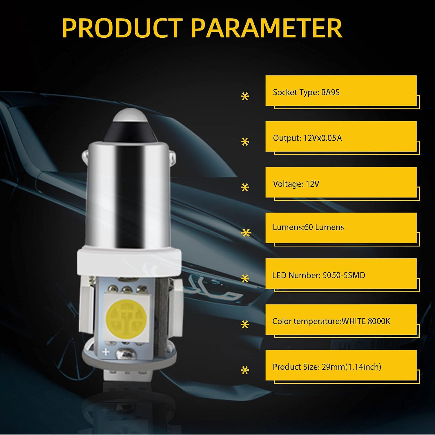 EverBrightt 20-Pack White BA9S 5050 5SMD Led License Plate Light Bulb For Car Replacement Lights Door Light 12V