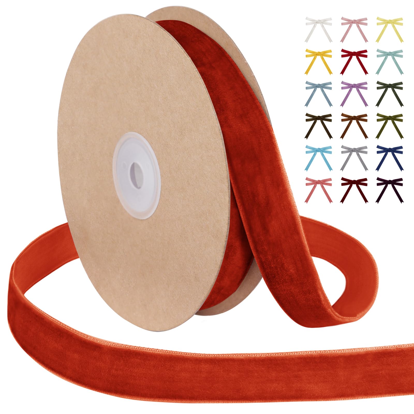 Uiopa Orange Velvet Ribbon, 25mm x 9m Single Face Wrapping Ribbon, Vintage Velvet Ribbons for Gift Wrapping, Wreaths, Wedding, Party, Home Decor, DIY Crafts