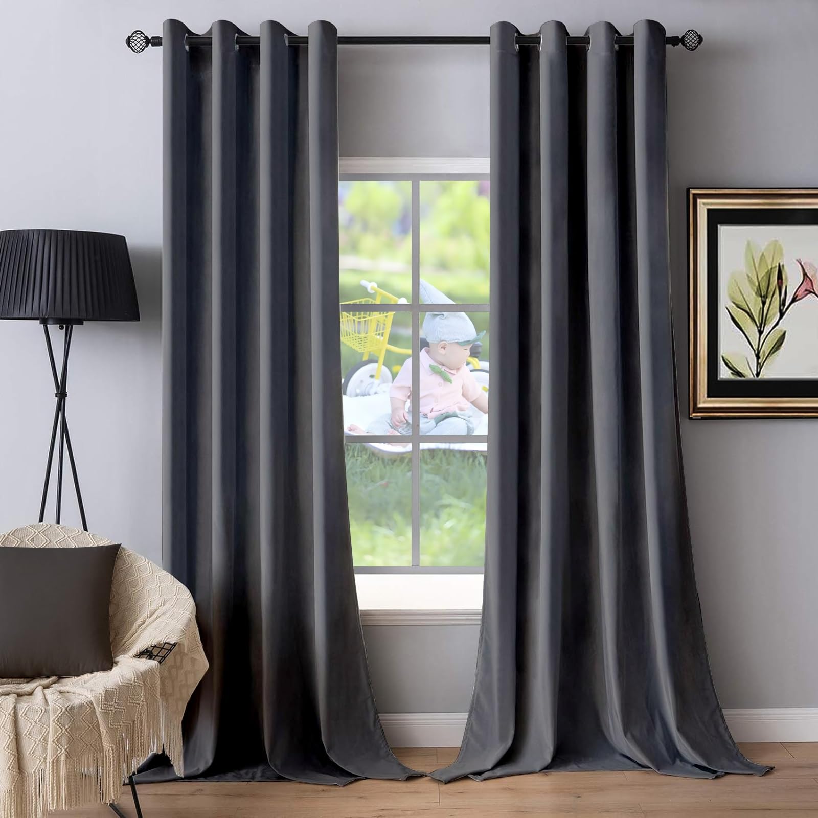 2 Pezzi Tende Oscuranti per Interni 120 x 240 cm con Occhielli/Poliestere Moderne Eleganti Tende a Pannello da Cucina per Camera da Letto e Tende Cameretta Bambini, Grigio Scuro