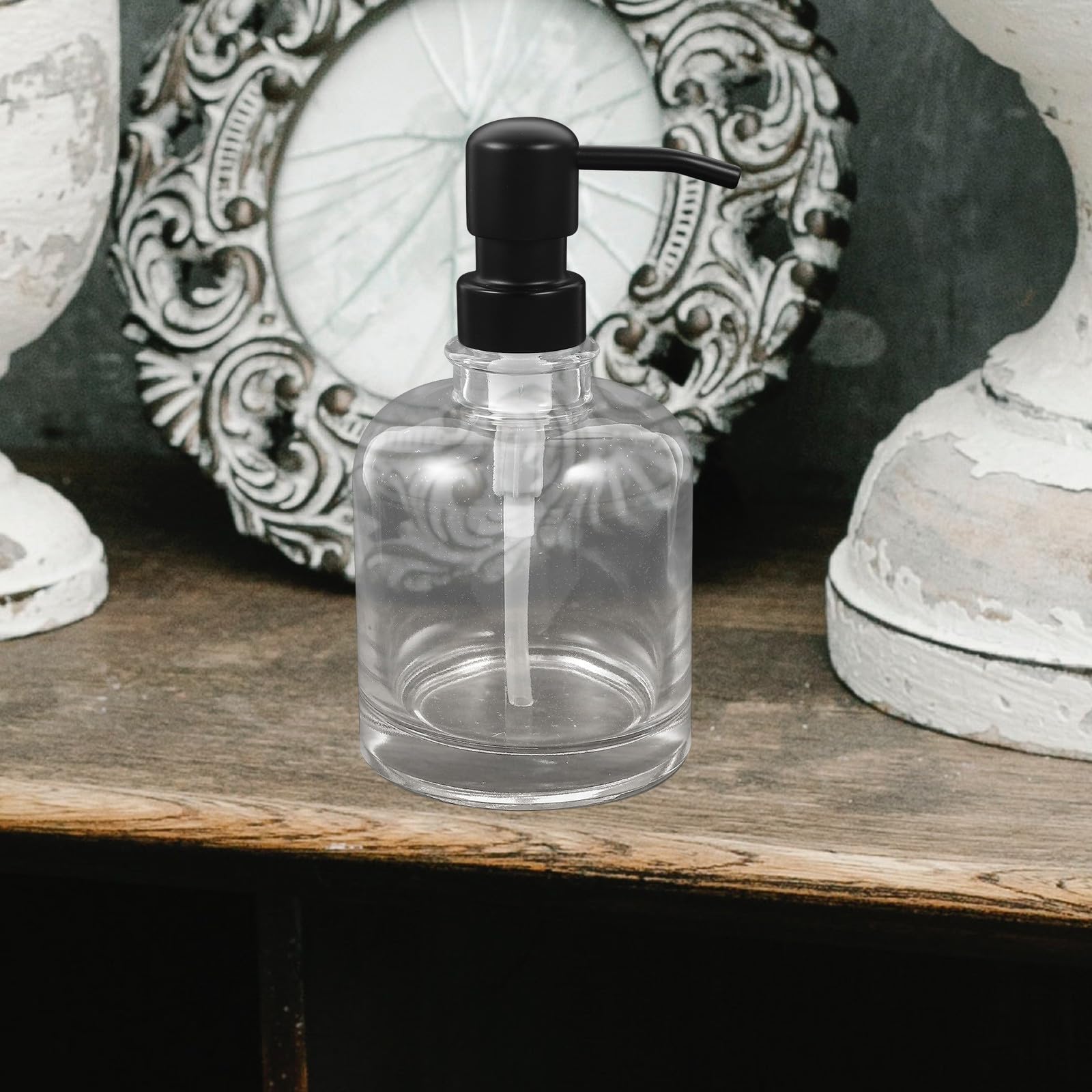 Botella Dispensadora de Champú 12 Onzas de Vidrio con Bomba | 2 Piezas, Diseño Simple y Transparente, Uso en Oficina y Baño, Anti-óxido y Portátil