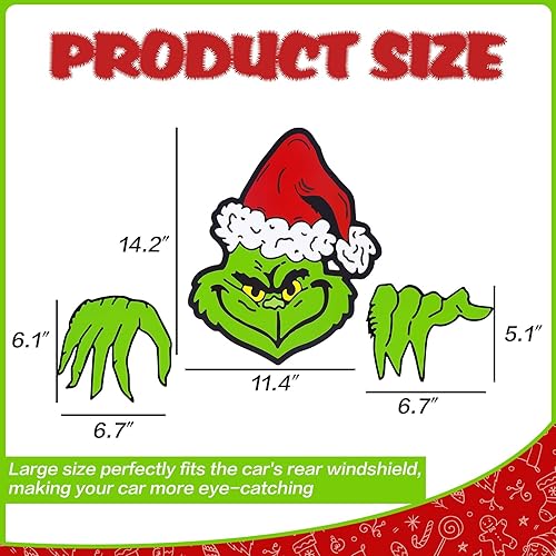 Miniatura 2 de Decoraciones navideñas para automóvil, calcomanías navideñas de 14.2 pulgadas, calcomanías de PVC impermeables para parabrisas trasero, accesorios