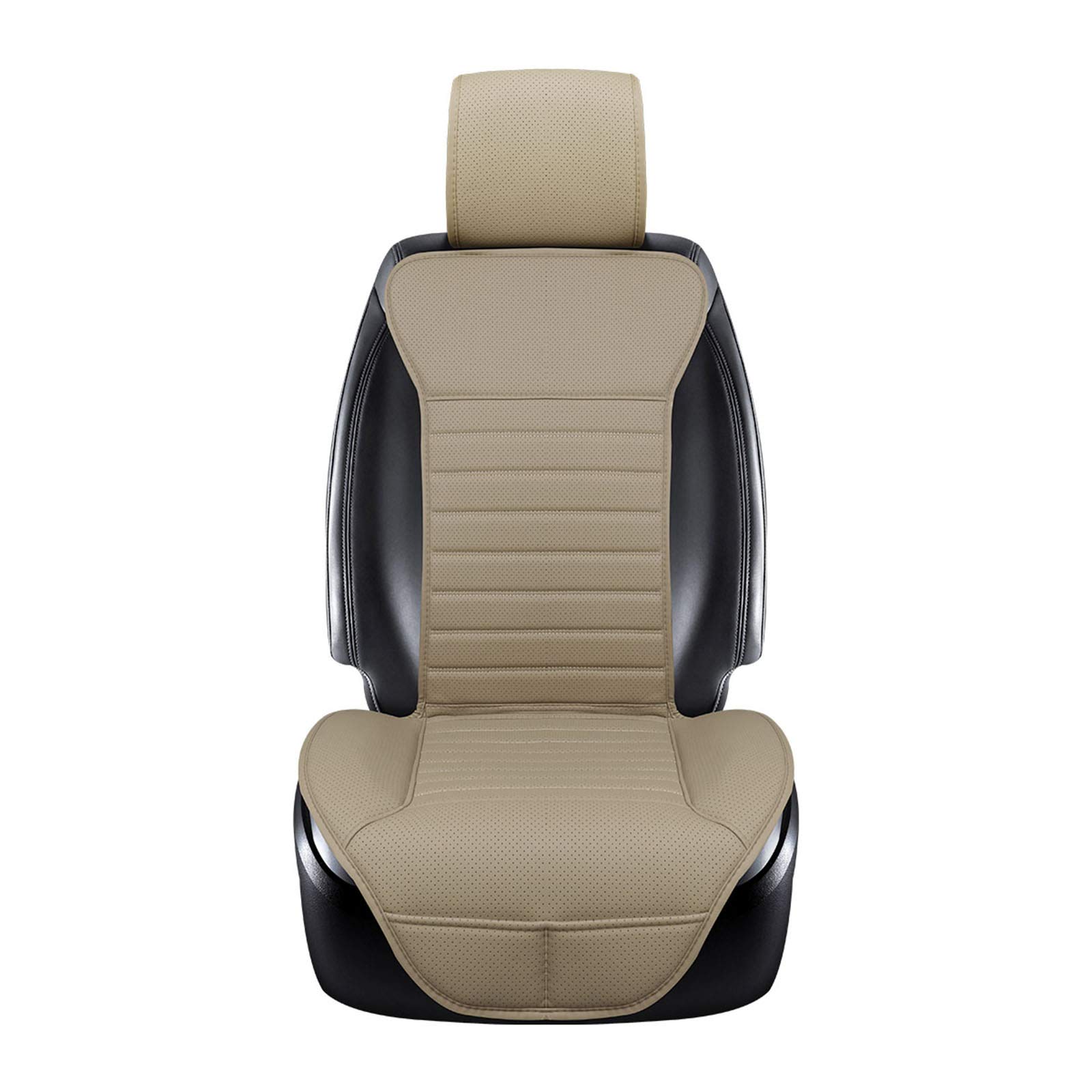 EDEALYN 1 PCS PU Leather Universal Car Seat Cover Seat Cover Protection Cover Fit Most Sedans & Truck & SUV (Tan)