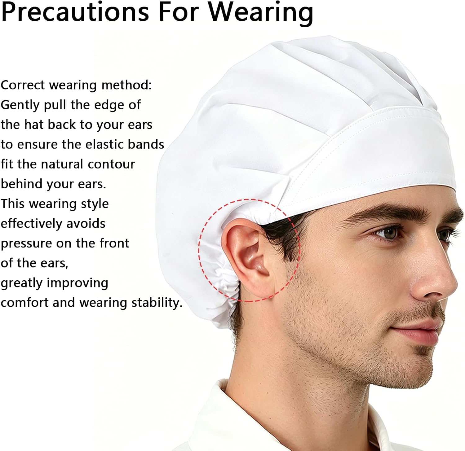 2 Pack Chef Hats for Men & Women, Reusable Kitchen Cooking Caps with Elastic Band Adjustable Kitchen Hats for Restaurant Factory Cleaning and Food Service (White)