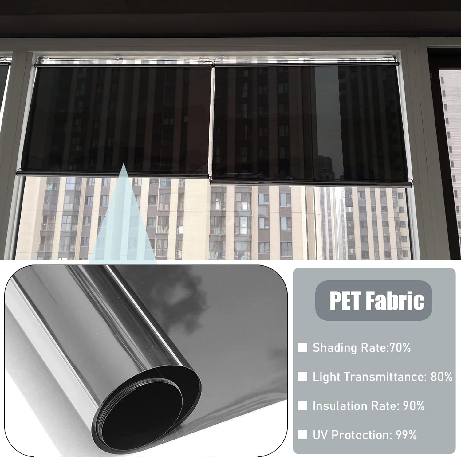 One Way Mirror Roller Blinds - Sun Shades for Glass Doors and Windows, 2 Pcs Punch Free with Suction Cups, Perfect for Office, Living Room, and Shops