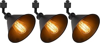 Set Three Classic Design Adjusted Angle H-Type Track Head Lighting E26 Black Base Black Metal Shade Tracking Light Fixture for Gallery Mirror Front Office KitchenNo Bulb & Track