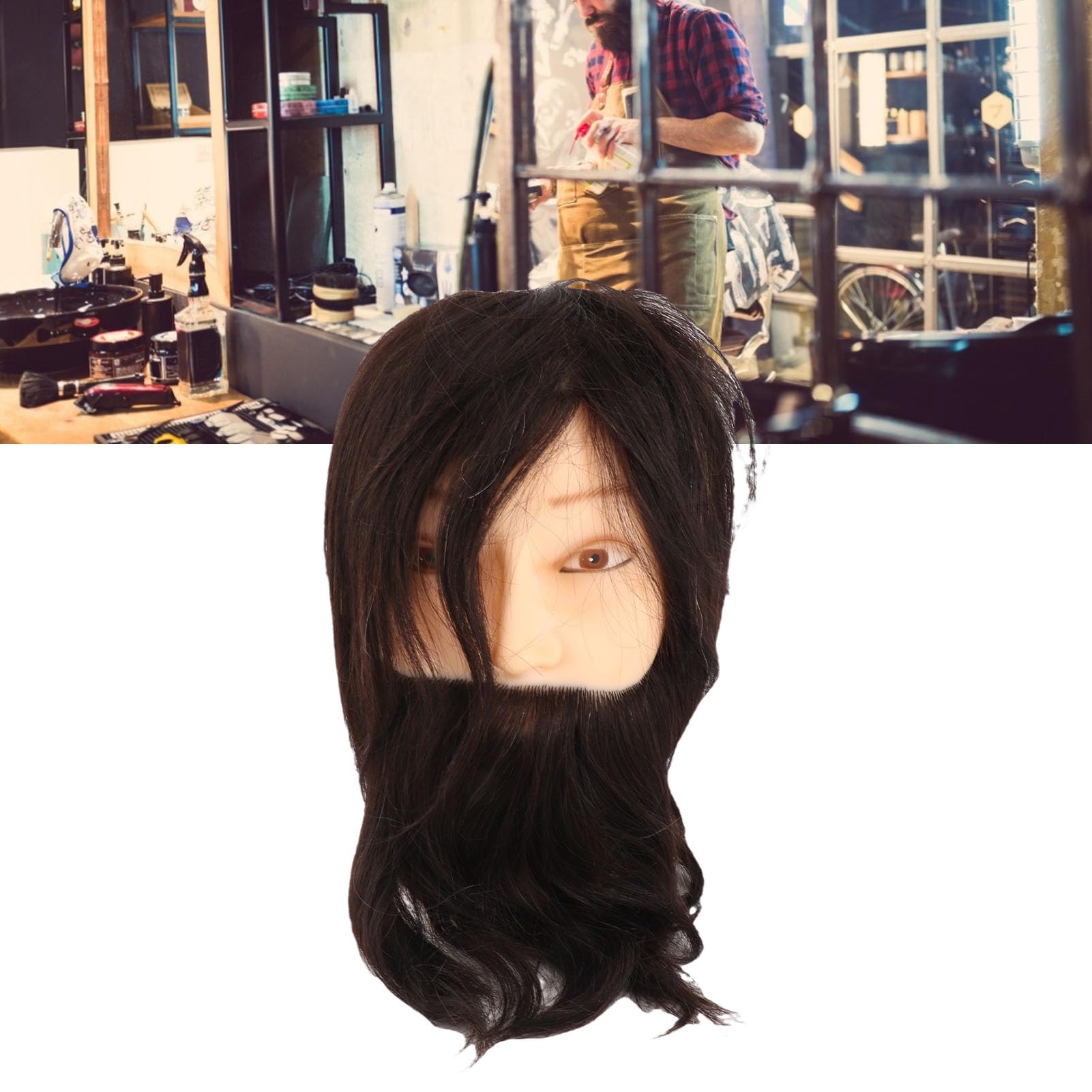Männlicher Schaufensterkopf mit echtem menschlichem Haar, Friseur-Trainingskopf für Schnitt-, Styling- und Färbeproben, Friseur-Übungskopf für Salon- und Kosmetikstudierende