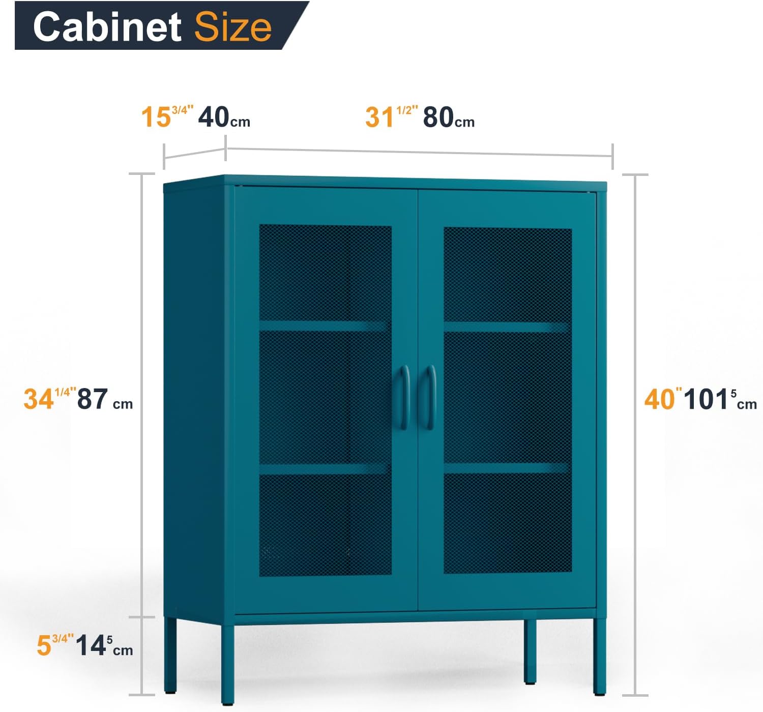 Diagram showing the dimensions of the COFaR Metal Storage Cabinet.