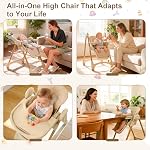 High Chair with Wheels, Convertible High Chairs for Babies and Toddlers | 4-Position Backrest Recline, 3-Position Tray, 7-Level Height Adjustment, Cotton & Silicone Baby Bibs