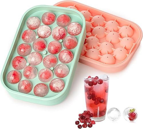 Miniatura 1 de Bandeja para cubitos de hielo, paquete de 2 unidades de silicona flexible para 22 bolas de hielo con tapa, sin BPA, bandejas de cubitos de hielo de