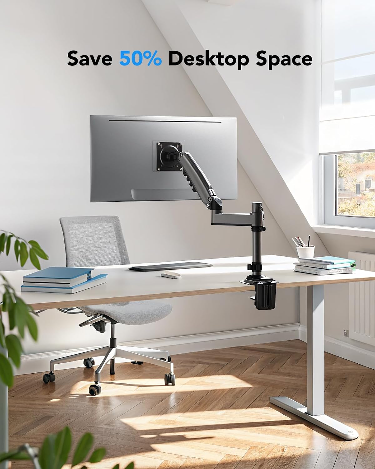 HUANUO Single Monitor Arm for 13-32 inch Screens,Holds 19.8lb,Adjustable Monitor Stand with Clamp and Grommet Base,Vesa 75x75mm/100x100mm Compatibility (Black)
