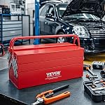 VEVOR Boîte à outils en métal, 18 pouces, coffre à outils portable pliant à 3 niveaux et 5 plateaux avec poignée et trou de verrouillage, acier revêtu de poudre, boîte à outils cantilever pour réparation à domicile, usine, entrepôt, rouge