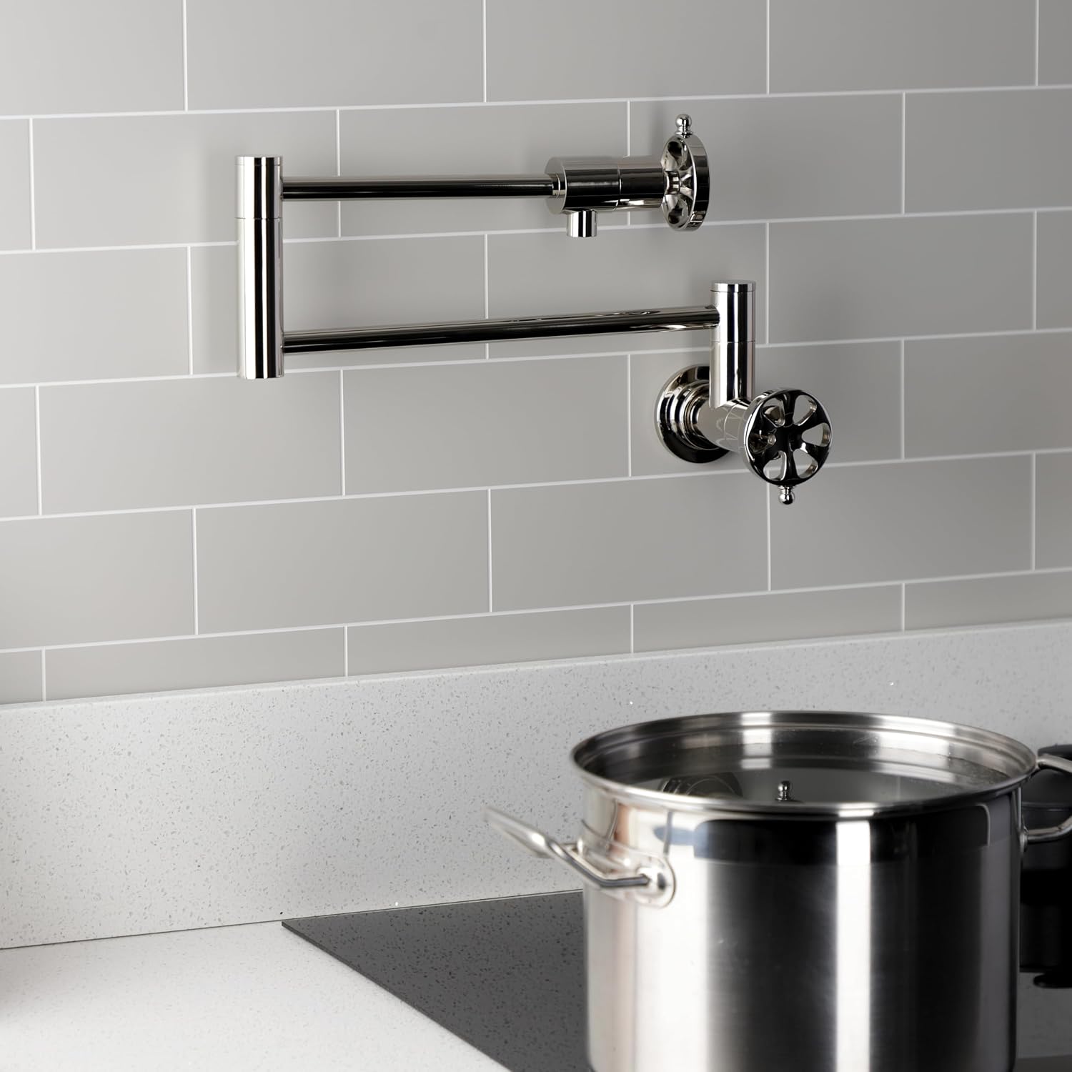 Kingston Brass KS4106RX Belknap Wall Mount Pot Filler, Polished Nickel