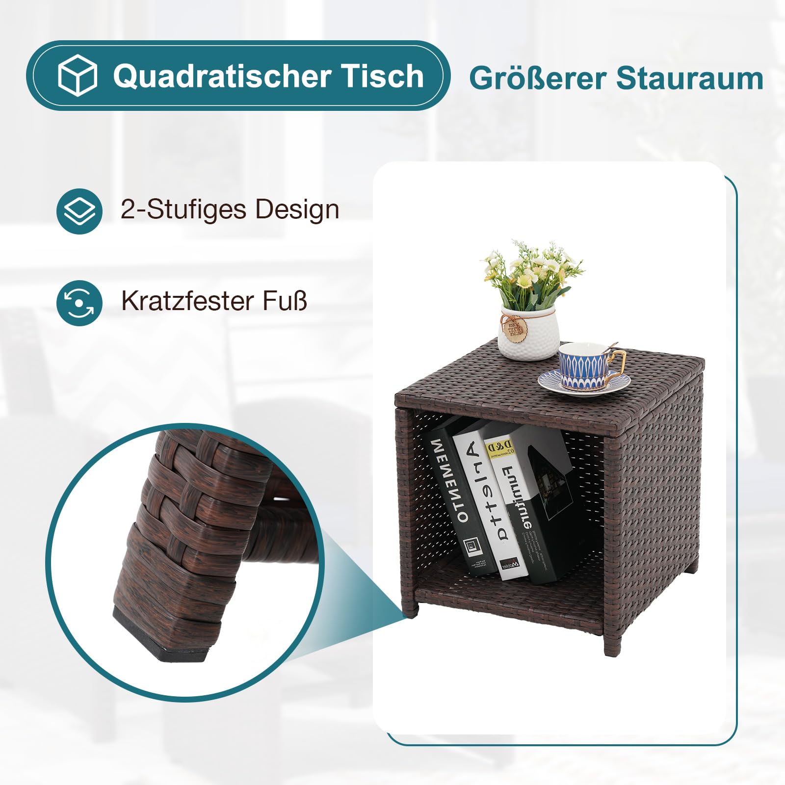 OC Orange-Casual 5-TLG Garten Unterhaltung Set, Balkon Möbel Set mit Kissen, brauner Rattan-Sessel mit Hocker&Couchtisch, für Garten, Hinterhof und Veranda (Dunkelgrau)