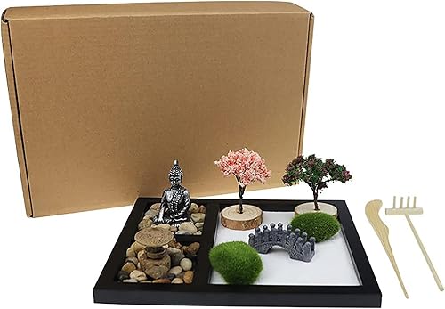 Miniatura 2 de Jardín zen japonés de meditación, herramientas de jardín de arena, juego de caja de accesorios, adecuado para decoración de bonsái de escritorio de