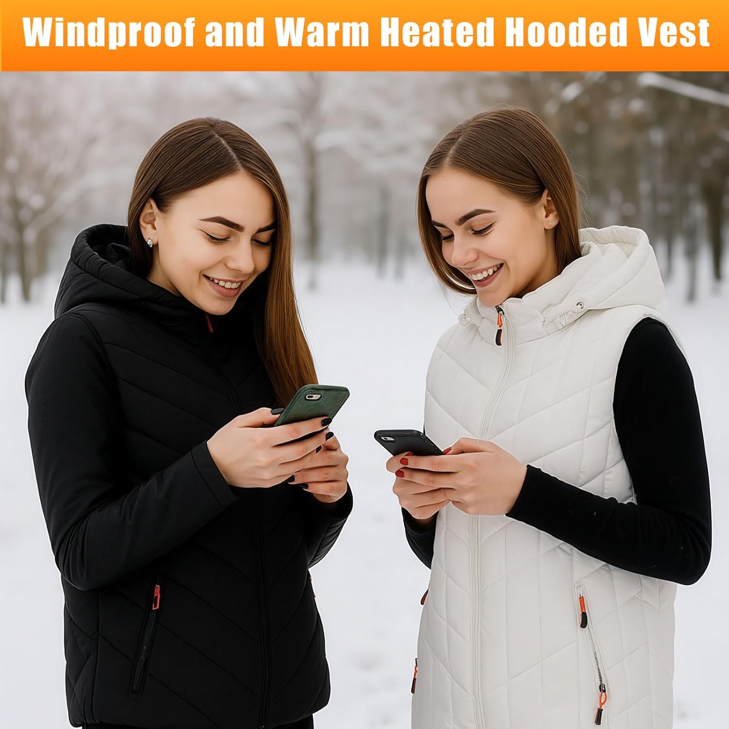 2 Pcs Women Heated Vest with Detachable Hood 20 Hours Warmth 11 Heat Zones USB Electric Heated Jacket Outerwear