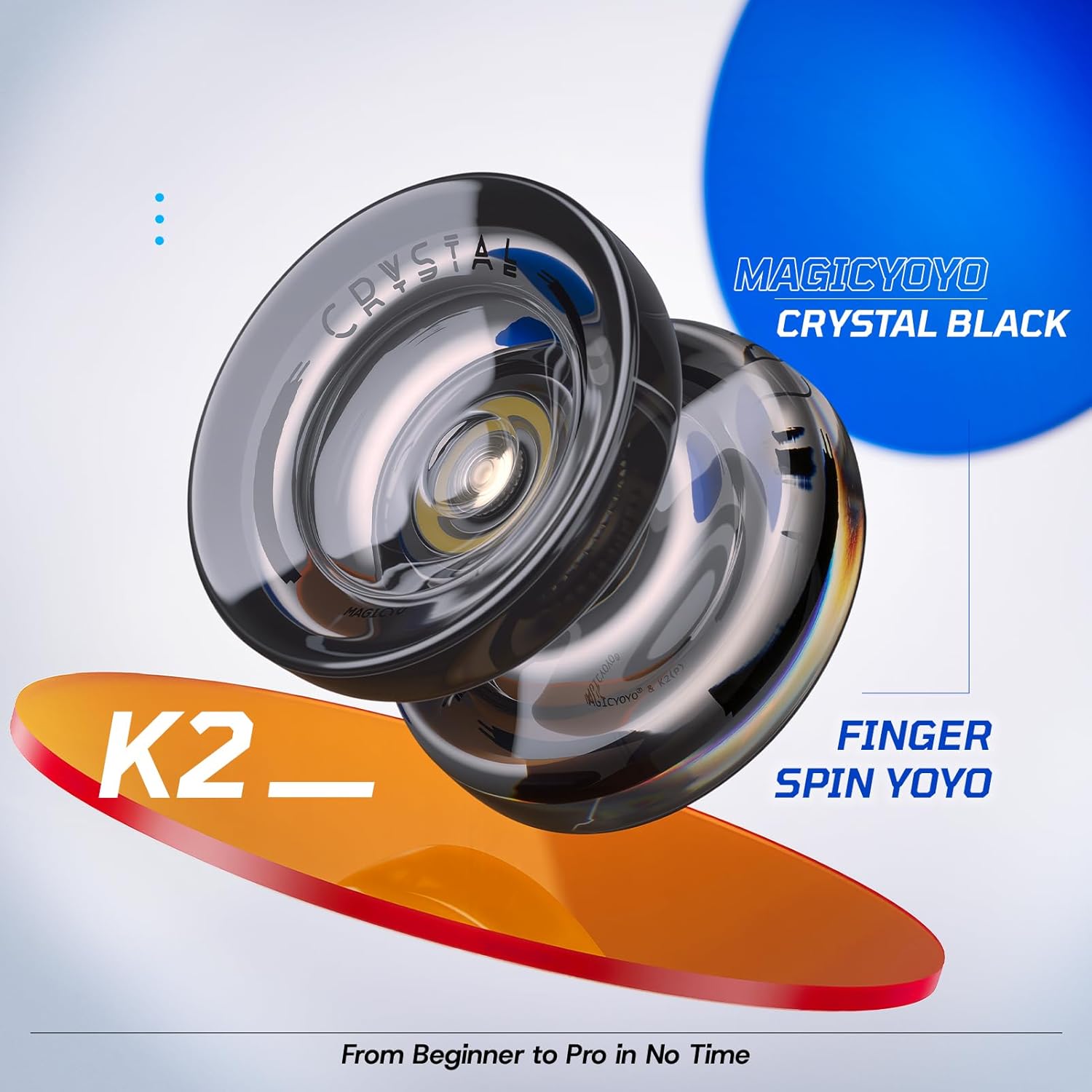 MAGICYOYO K2 Crystal Black Yoyo Professional, Responsive Yoyo for Kids Beginners with Extra Unresponsive Yo Yo Bearing, Pro Plastic Trick Yo Yo for Adults 12 Stings Bearing Removal Tool Storage Bag