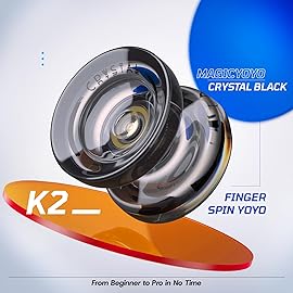 MAGICYOYO K2 Crystal Black Yoyo Professional, Responsive Yoyo for Kids Beginners with Extra Unresponsive Yo Yo Bearing, Pro Plastic Trick Yo Yo for Adults+12 Stings+Bearing Removal Tool+Storage Bag
