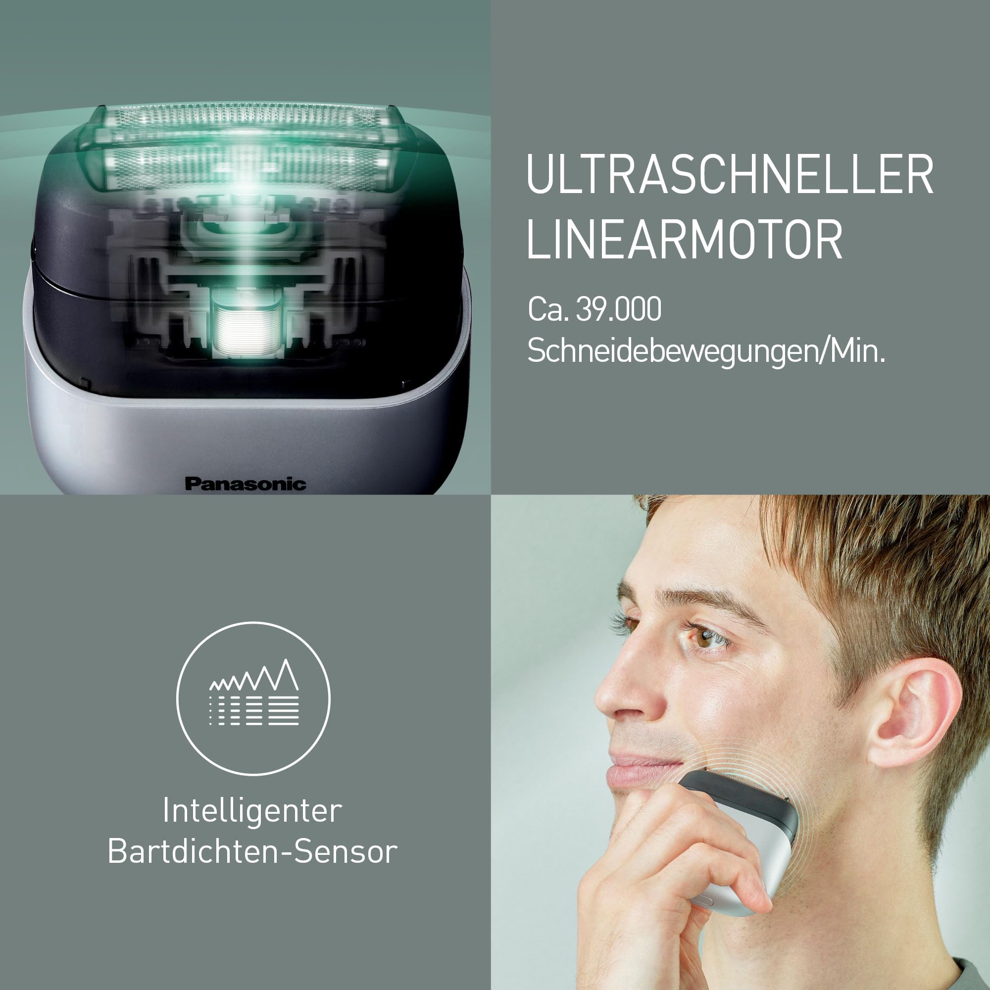 Panasonic ES-ACM3BW503 Series 700s Kompaktrasierer mit 3 Klingen, Nass- & Trockenrasierer für Männer, Bartdichten-Sensor+, IPX7 wasserdicht, USB-C-Aufladung, AC-USB-Netzteil, Weiß
